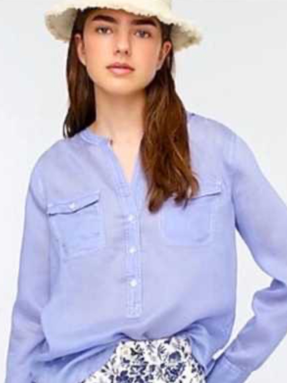 J.Crew Striped Light Blue Popover Blouse Size M